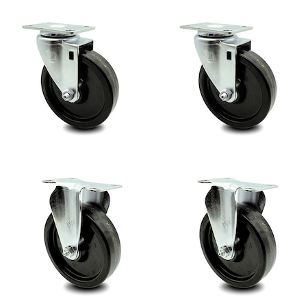 Service Caster 5 Inch Phenolic Wheel Swivel Top Plate Caster Set with 2 Rigid SCC-20S514-PHR-2-R-2